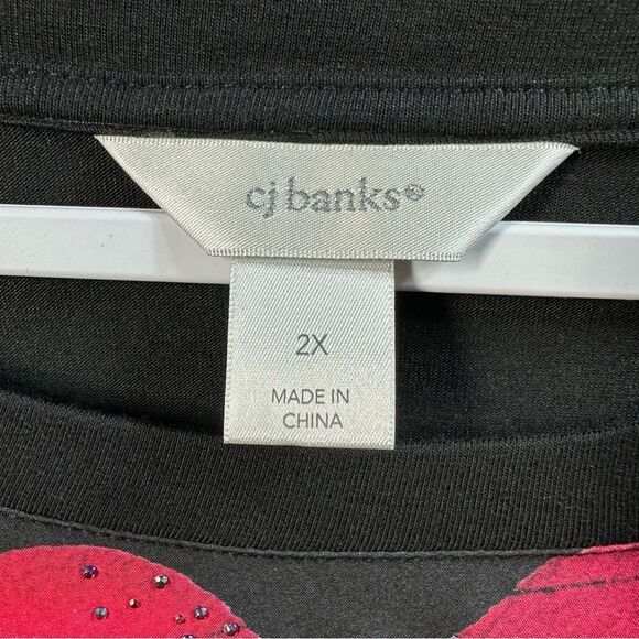 CJ Banks Black Floral Knit Top Stretch Sparkle Accent Plus 2X - Picture 2 of 8